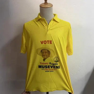 FOCUS Wholesale Uganda Presidential Campaign Casual Shirt Yellow Museveni Election Shirt Custom Printed 100% Polyester Quick Dry