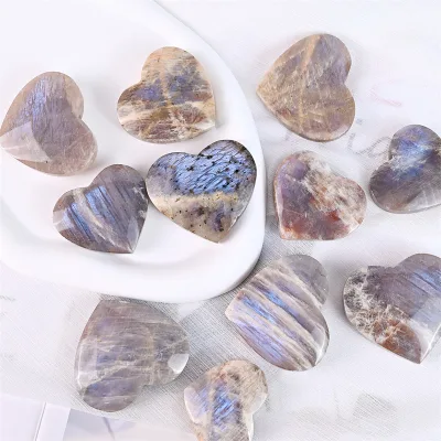 Kindfull Natural Blue Moon Stone Heart Crystal High Quality Healing Crystal Craft Gemstone Heart for Sale