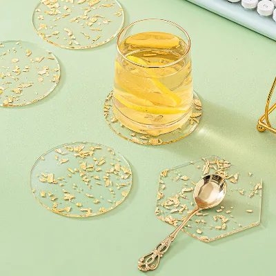 Acrylic Bar Coaster Gold Foil Modern Cup Drink Mat Plate Creative Rug Mug Pad for Home Decor