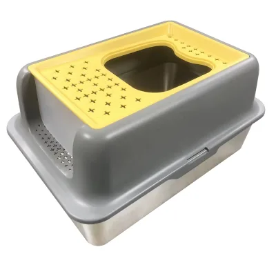 Wholesale Premium Customized Cat Toilet Stainless Steel Cat Litter Box Exquisite Plastic Lid Easy Clean Includes Scoop Mat