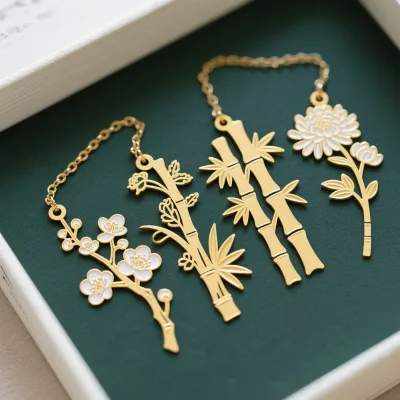 Custom Creative Gifts Retro Special Style Die Cut Pressed Flower Colorful Luxury Bookmark Metal Antique Modern Brass Bookmark