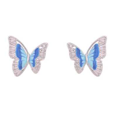 French Luxury Retro Stud Earrings Original Design Butterfly Oil Dripping Zircon All Matched Dangle Non-Pierced Ear Clips Gifts