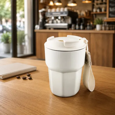 350ml Velo Double Wall Coffee Cup MS043 Stainless Steel Insulated Tumbler with Wrist Strap Travel Mug
