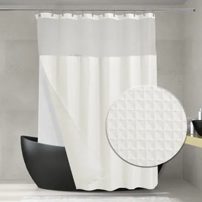 Hotel Style Waffle  Double Layers Shower Curtain Set,Machine Washable for Easy Clean Beige 72"x72" Top Sheer Bathroom Curtain