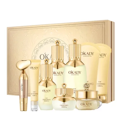 24K Gold Anti-Aging Revitalizing Skin Care Kit Organic Beauty Care Condensed Brightening Whitening Set for Face Using Peptides