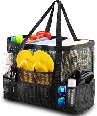 Custom Reusable Mesh Storage Bags Summer Beach Bag Fashion Single Shoulder Handbag Large Capacity Outdoor Travel Mesh Tote Bag