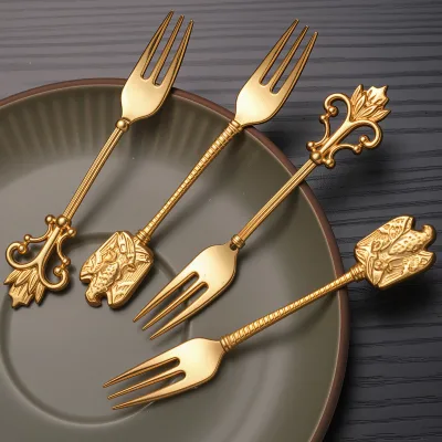 European Style Light Luxury Zinc Alloy Fork, Western Banquet Foie Gras Steak Fork, Wholesale Cake, Pizza, Mooncake, Dessert Fork