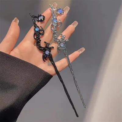 Fashion Metal Hairpin Hair Clip Sweet and Cool Hair Accessories for Women Moonstone Fork Hair Pin