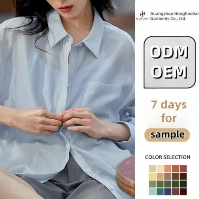 ODM Custom Lady Women's Top Spring Casual Long Sleeve Linen Cotton Breathable Shirt Summer Women Sun Protection Shirts
