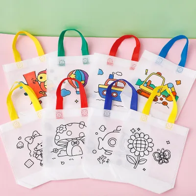 Wholesale Children's Handmade DIY Painting & Doodling Bags Kindergarten Gift Cartoon Non-Woven Fabric Coloring Tote Bags Gift