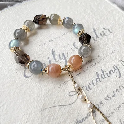 Natural Gray Moonstone Bracelet Women's square Shape Citrine Smoke Crystal Labradorite Orange Moonstone Crystal Bracelet