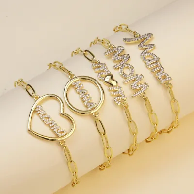 Wholesale Custom Fashion Jewelry Bracelet for Mother's Day Gifts Personalized Geometric Mama Mom Charm Link Chain Bracelets