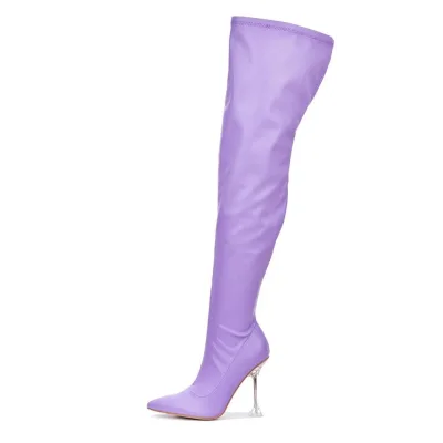 Beautiful Color Classic Over the Knee Boots Purple Shoes Thigh High Heel Boots Pointed Toe Clear Heel Women Shoes Plus Size