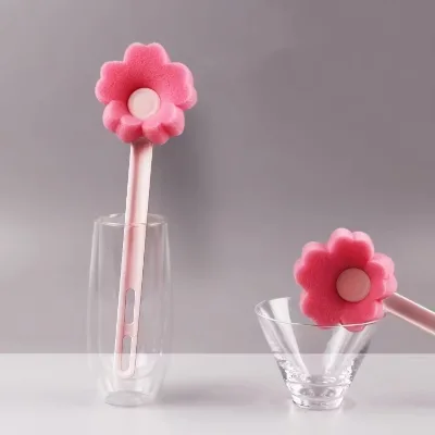 Wholesale Cleaning Cup With Cute Pink Flower Style Cup Brush Thickened Sponge Material Cleaning Brush