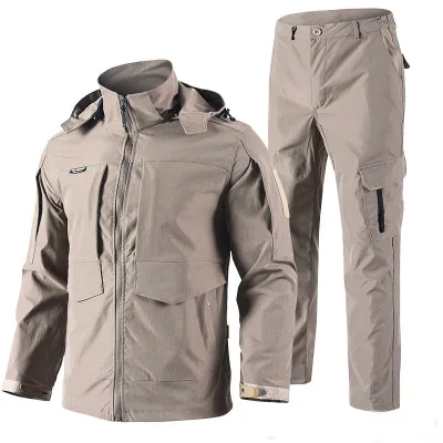 Men's Autumn Camouflage Two-piece Set Including Outdoor Hiking Windbreaker Sports Uniform Quick Dry Multi-pocket Waterproof