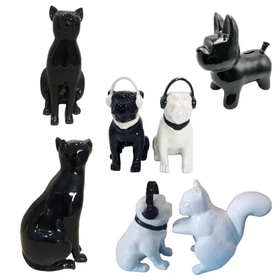 Custom 3D Animal Figurines - 12" Ceramic & Resin Dog Cat Squirrel Statues, White Black Home Table Decor Sculpture