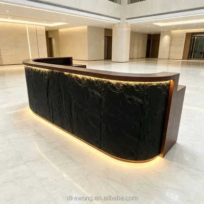 B165 Modern Minimalist Corrosion Resistant Reception Desk Integrated LED Lighting Luggage Bearing Step | Marble-Effect