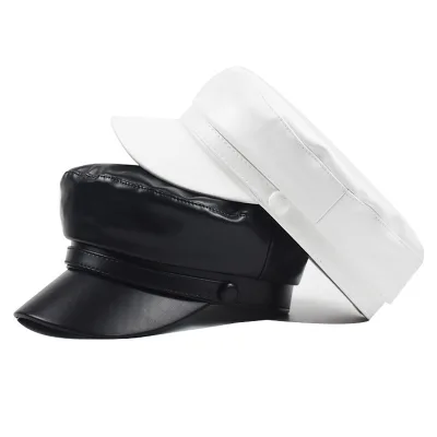 2025 New Design Black White Leather Berets for Custom Beret Designer Hats Women Boina Fashion PU Leather Beret Hats