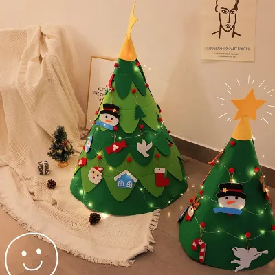 Felt Christmas Tree Small String Lights 3D DIY Christmas Handmade Decorations Gift for Children Kids