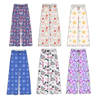 High Quality Custom Print Girls Children Bamboo Fabric Loose Pants High-waist Elastic Casual Pants Boutique Fashion Pants