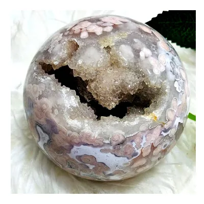 Wholesale High Quality Polished pink and Purple Flower Agate Sphere with Druzy