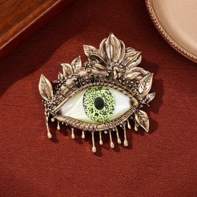 Europe America Exaggerated Unique Personality Long Eyelash Devils Eye Diamond Tungsten Brooch