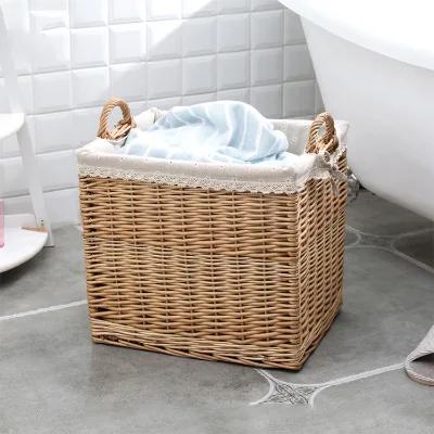 Cheap Wicker Basket Square Natural Rattan for Saving Space Storage Usually for Laundry