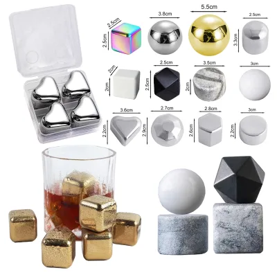Square Round Diamond Heart Shape Keeps Your Drinks Cold Reusable Metal Whiskey Stone Ice Cube Ice Stone