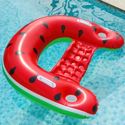 Cross-border Inflatable PVC Watermelon Float Lounger Thickened U-Shaped Water Sofa Fruit Hammock Swimming Ring 145cmX100cm