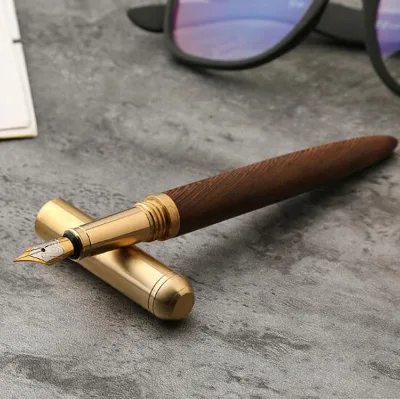 W004 New Design Promotional Gift Wooden Copper Fountain/Roller Pen with Custom Logo Blue/Black Ink