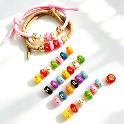 Trendy Large Hole Copper Letter Spacer Beads,Color Enamel Oil Drip Charms Bracelet Necklace Craft Making Jewelry Accessories R99