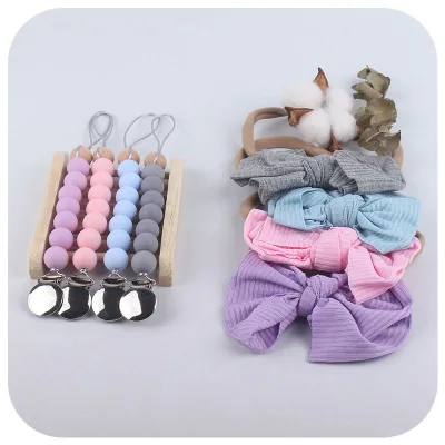Nylon Butterfly Hair Band Baby Supplies Silicone Pacifier Clips Baby Care Set Anti-drop Chain Set