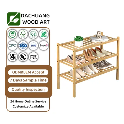 Custom Multifunctional Three Tier Bamboo Shoe Rack Modern Foldable Shoe Rack Organizer Shoe Rack for Entryway and Closet Hallway