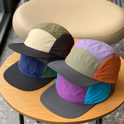 Custom Embroidery Logo 5 Panel Camper Cap Quick Dry Runners Camping Hat Color Block Camp Caps