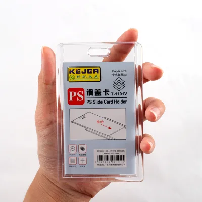 Hot Sale High Transparent PS ID Card Holder Slide Cover Waterproof 2-Card Badge Holder for ID Credit Card School Office