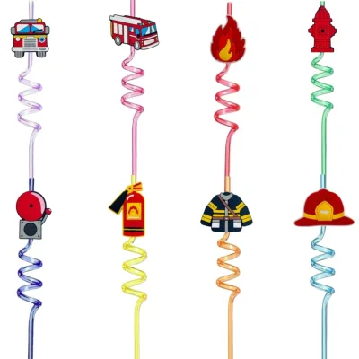 Cross-border Fire Safety Tool Reusable PET Spiral Straw with Bend Pipe for Children's Plastic Use