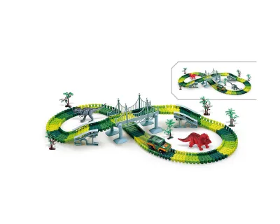 HYUE Dinosaur Slot Construction Toys Truck Race Car Track Toy Flexible Railway Vehicle Play Set for Kids
