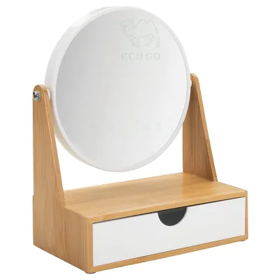 Customized Bamboo 360 Degree Spinning Mirror Makeup Cosmetic Organizer