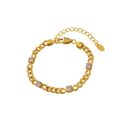 Fancy Day High-End Gold Plated Diamond Pave Curb Stainless Steel Bracelet Fashion Charm Jewelry for Women