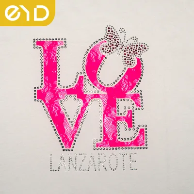 Factory Free Sample Customized Lace Patch Iron on Rhinestones Logo Trasnfers for T-Shirt by EYD