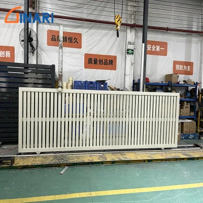 White Aluminum Sliding Gate Automatic Spaced Slat Factory Entrance Gate Powder Coated for Industrial Commercial Use