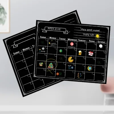 Custom Magnetic Dry Erase Black Board with 8 Liquid Chalk Markers, Magnetic Black Calendar Magnetic to Do List