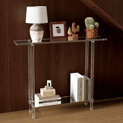 Transparent Acrylic Entrance Table with Side Shelf Commercial Furniture