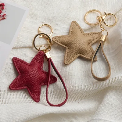 Pebbled PU Leather Star Keychain Five-Pointed Star Bag Charm With Wrist Strap for Handbag Backpack Keys,Women Handbag Accessory