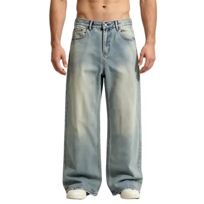 Customized Loose Dad Pants Cleanfit Washed Vintage Jeans Wide Leg Straight Denim Solid Floor-Length Wholesale