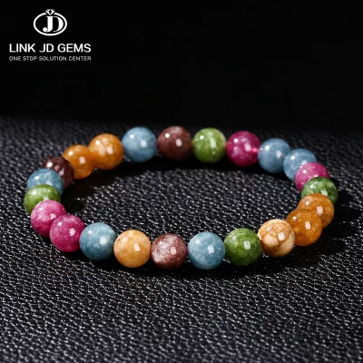 JD GEMS Women Exquisite Gifts Healing Stone Energy Jewelry Dyed Color High Quality Tourmaline Chalcedony Bracelet