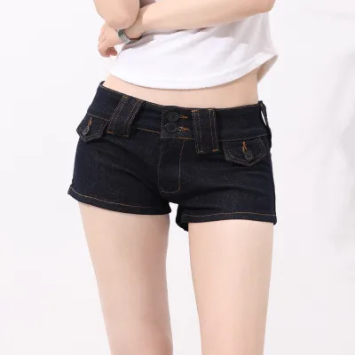 Edgy Double Button Low Rise Denim Shorts for Women Streetwear Y2K Style Rigid Rinse Regular Fit Vintage Summer Breathable Washed