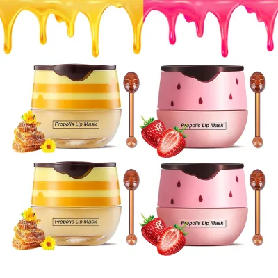 Custom Propolis Lip Mask Bee Butter Balm Organic Hydrating Nourihsing Strawberry Honey Pot Lip Balm