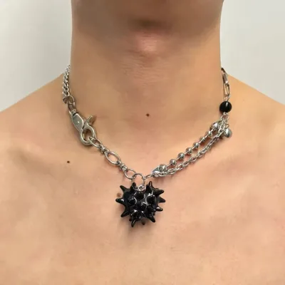 Punk Sturdy Stainless Steel Fashionable Necklace with Heart and Thorns Street Rock Pendant Necklaces for Party Daily Causal Wear