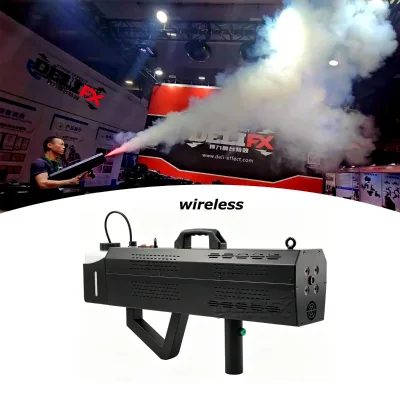 DELIFX Cordless Rechargeable 2000W Smoke Gun with LED Light 8M Spray Distance Portable Wireless Fog Gun for Party DJ Nightclub